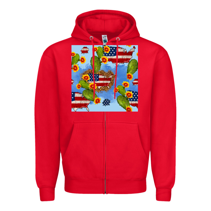 Usa Map Cactus And Sunflower Seamless Pattern Zipper Hoodie by BundleAndBundleShop | Teevron