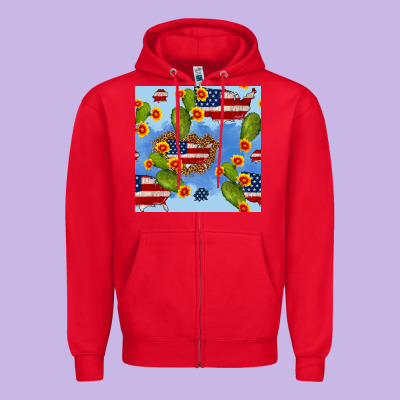 Usa Map Cactus And Sunflower Seamless Pattern Zipper Hoodie Designed By Bundleandbundleshop