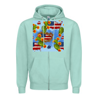 Seafoam usa map cactus and sunflower seamless pattern Zipper Hoodie - BundleAndBundleShop