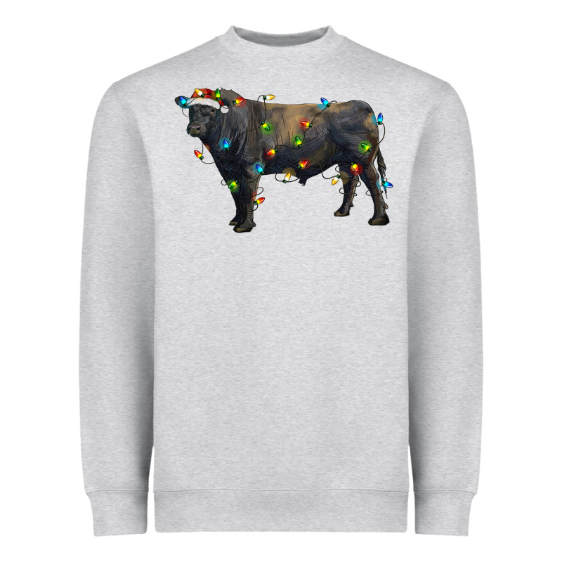 Christmas Black Angus Bull With Christmas Lights Heavyweight Sweatshirt by RanaPortraitStore | Teevron