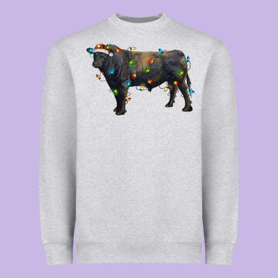 Christmas Black Angus Bull With Christmas Lights Heavyweight Sweatshirt Designed By Ranaportraitstore