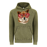 Vintage Olive shiba inu with love glasses Vintage Hoodie - RanaPortraitStore