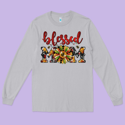 Christmas Blessed Mom Long Sleeve Tee Designed By Jahusdesignshop