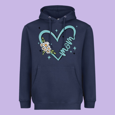 Mom With Heart And Flowers Heavyweight Hoodie Designed By Maliassmallbusiness