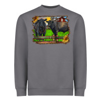 Storm black angus cattle and bull in barnyard Heavyweight Sweatshirt - RanaPortraitStore