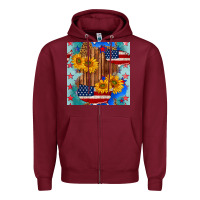 Burgundy usa map with sunflowers and leopard seamless pattern Zipper Hoodie - BundleAndBundleShop