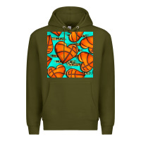 Army Green basketball hearts with leopard seamless pattern Premium Hoodie - BundleAndBundleShop
