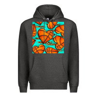 Charcoal Heather basketball hearts with leopard seamless pattern Premium Hoodie - BundleAndBundleShop