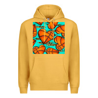 Mustard basketball hearts with leopard seamless pattern Premium Hoodie - BundleAndBundleShop