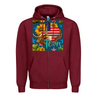 Burgundy 4th of july texas map with cow seamless pattern Zipper Hoodie - BundleAndBundleShop