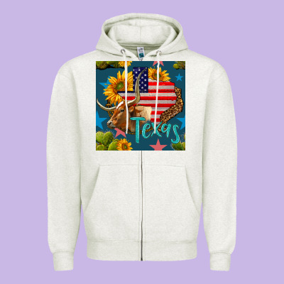 4th Of July Texas Map With Cow Seamless Pattern Zipper Hoodie Designed By Bundleandbundleshop