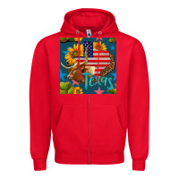 Red 4th of july texas map with cow seamless pattern Zipper Hoodie - BundleAndBundleShop