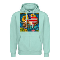Seafoam 4th of july texas map with cow seamless pattern Zipper Hoodie - BundleAndBundleShop