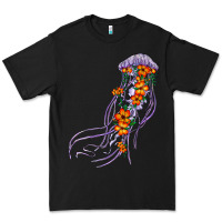 Black light purple jellyfish and floral Premium Tee - BarkalooDesign