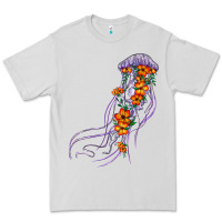 Dove Grey light purple jellyfish and floral Premium Tee - BarkalooDesign
