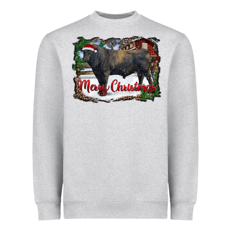 Merry Christmas Black Angus Bull And Farm Heavyweight Sweatshirt by RanaPortraitStore | Teevron