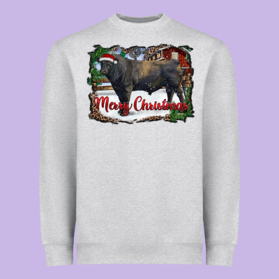 Merry Christmas Black Angus Bull And Farm Heavyweight Sweatshirt Designed By Ranaportraitstore