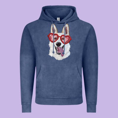 Vintage Hoodie white shepherd with love glasses