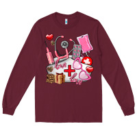 Burgundy nurse  valentines day love Long Sleeve Tee - AdoDesignShop