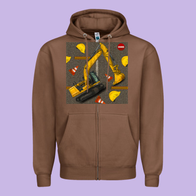 Excavator Seamless Pattern Zipper Hoodie Designed By Bundleandbundleshop