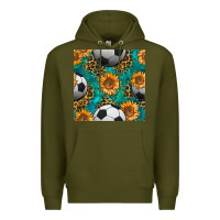 Army Green soccer balls and sunflowers with leopard and gemstone seamless pattern Premium Hoodie - BundleAndBundleShop