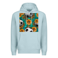 Blue Mist soccer balls and sunflowers with leopard and gemstone seamless pattern Premium Hoodie - BundleAndBundleShop