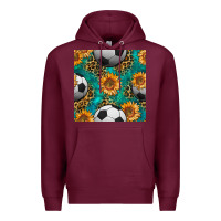 Burgundy soccer balls and sunflowers with leopard and gemstone seamless pattern Premium Hoodie - BundleAndBundleShop