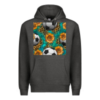 Charcoal Heather soccer balls and sunflowers with leopard and gemstone seamless pattern Premium Hoodie - BundleAndBundleShop