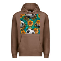 Chestnut soccer balls and sunflowers with leopard and gemstone seamless pattern Premium Hoodie - BundleAndBundleShop
