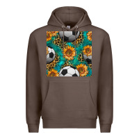 Coffee soccer balls and sunflowers with leopard and gemstone seamless pattern Premium Hoodie - BundleAndBundleShop