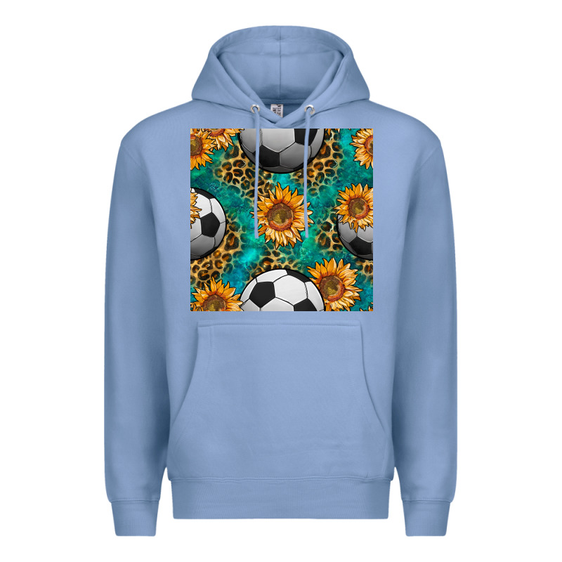 Soccer Balls And Sunflowers With Leopard And Gemstone Seamless Pattern Premium Hoodie by BundleAndBundleShop | Teevron