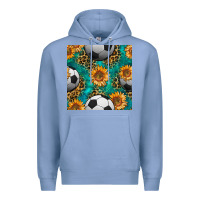 Colony Blue soccer balls and sunflowers with leopard and gemstone seamless pattern Premium Hoodie - BundleAndBundleShop