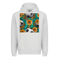 Dove Grey soccer balls and sunflowers with leopard and gemstone seamless pattern Premium Hoodie - BundleAndBundleShop