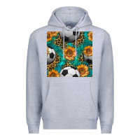 Heather Grey soccer balls and sunflowers with leopard and gemstone seamless pattern Premium Hoodie - BundleAndBundleShop