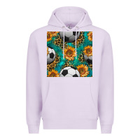 Lilac soccer balls and sunflowers with leopard and gemstone seamless pattern Premium Hoodie - BundleAndBundleShop