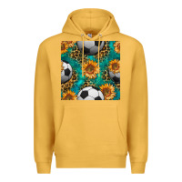 Mustard soccer balls and sunflowers with leopard and gemstone seamless pattern Premium Hoodie - BundleAndBundleShop