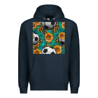 Navy soccer balls and sunflowers with leopard and gemstone seamless pattern Premium Hoodie - BundleAndBundleShop