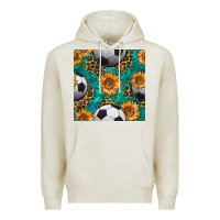 Oatmeal Heather soccer balls and sunflowers with leopard and gemstone seamless pattern Premium Hoodie - BundleAndBundleShop