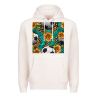Pale Pink soccer balls and sunflowers with leopard and gemstone seamless pattern Premium Hoodie - BundleAndBundleShop
