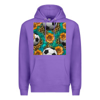Purple soccer balls and sunflowers with leopard and gemstone seamless pattern Premium Hoodie - BundleAndBundleShop