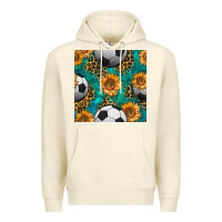 Sandshell soccer balls and sunflowers with leopard and gemstone seamless pattern Premium Hoodie - BundleAndBundleShop
