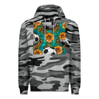 Slate Camo soccer balls and sunflowers with leopard and gemstone seamless pattern Premium Hoodie - BundleAndBundleShop