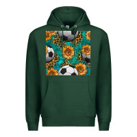 Sports Green soccer balls and sunflowers with leopard and gemstone seamless pattern Premium Hoodie - BundleAndBundleShop