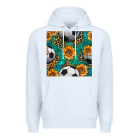 White soccer balls and sunflowers with leopard and gemstone seamless pattern Premium Hoodie - BundleAndBundleShop
