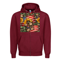 Burgundy usa flag with army boot seamless pattern Zipper Hoodie - BundleAndBundleShop