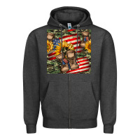 Charcoal Heather usa flag with army boot seamless pattern Zipper Hoodie - BundleAndBundleShop