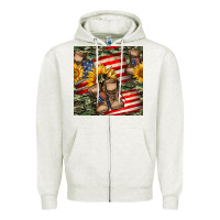 Oatmeal Heather usa flag with army boot seamless pattern Zipper Hoodie - BundleAndBundleShop