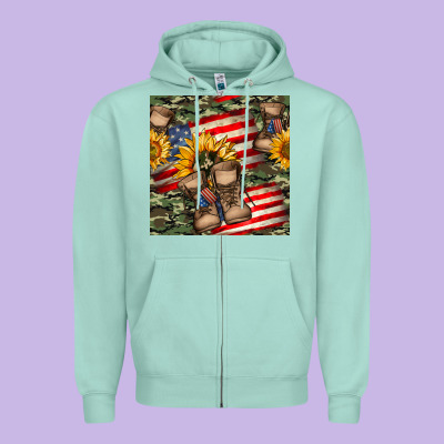 Usa Flag With Army Boot Seamless Pattern Zipper Hoodie Designed By Bundleandbundleshop