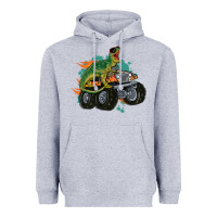 Heather Grey monster truck and t rex dinosaur Heavyweight Hoodie - MaliasSmallBusiness