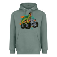 Sage monster truck and t rex dinosaur Heavyweight Hoodie - MaliasSmallBusiness